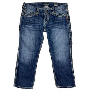 Silver Jeans McKenzie Capri Low Rise Blue Flap Pockets Womens Size 30‎